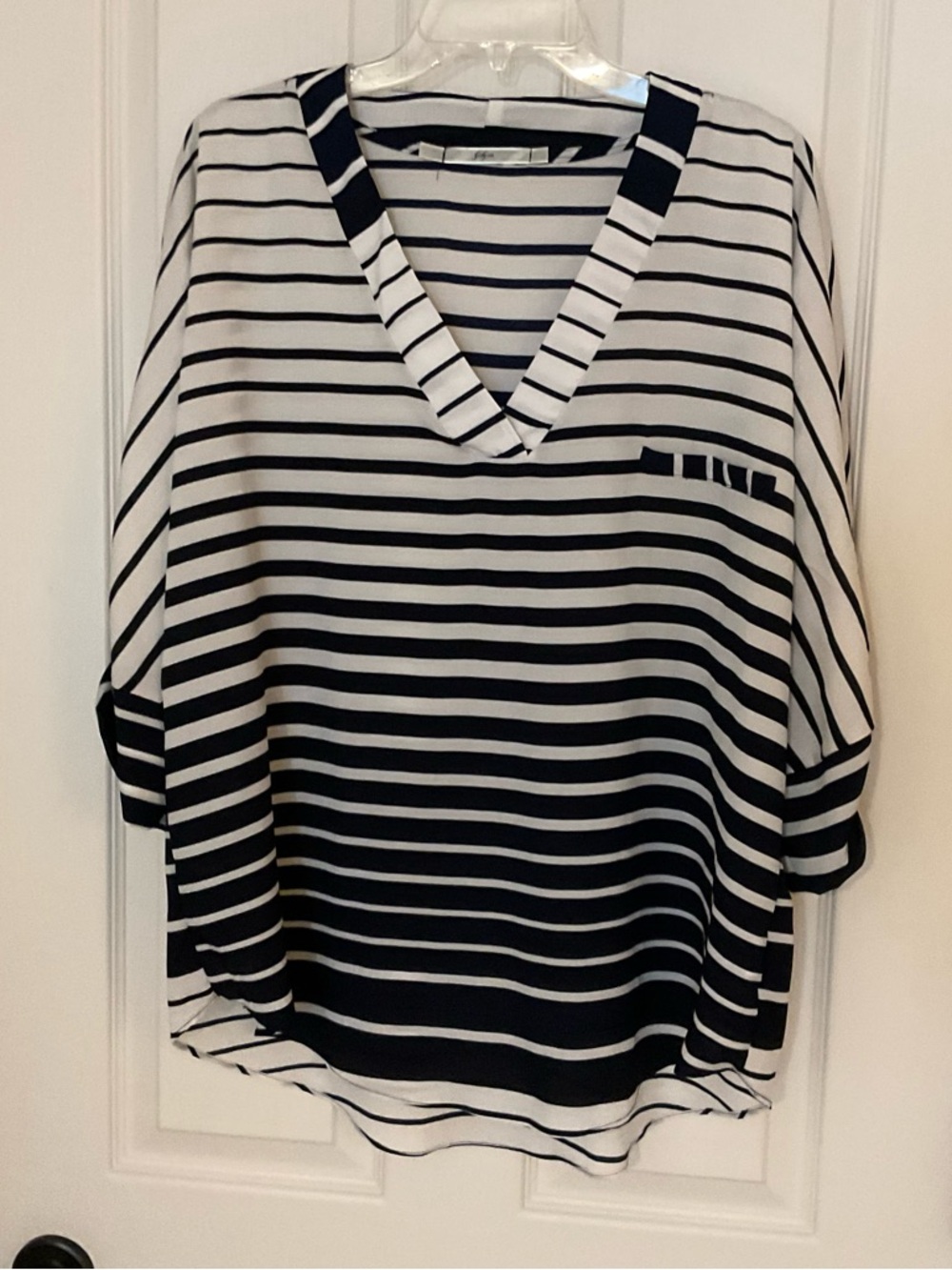 Gibson Black & White Striped V-Neck Dolman Top